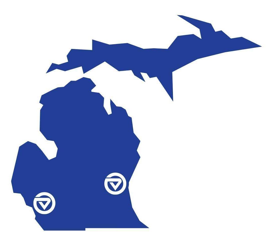 The map of Michigan with GVSU's Allendale and Grand Rapids campus marked.